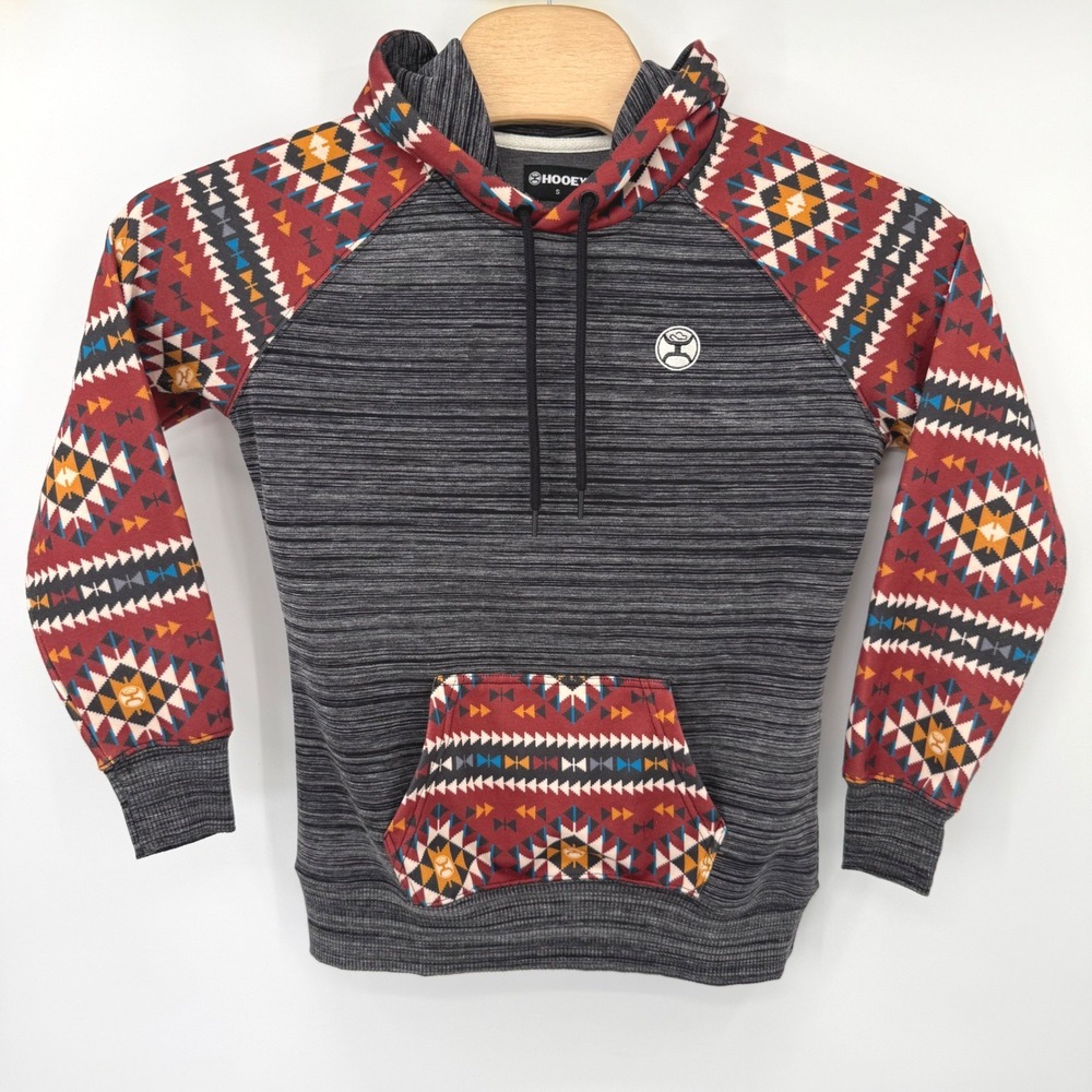 Hooey Hoodie‎ Mens Small Gray Red Southwestern Geometric Space Dye Pullover 5420